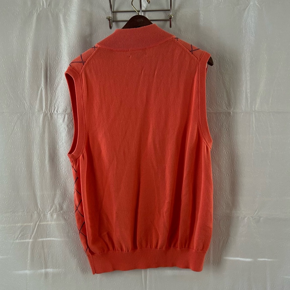 Men’s Brooks Brothers Preppy Argyle Coral/Blue 1/4 Zip Cotton Vest Size Large - Picture 5 of 7